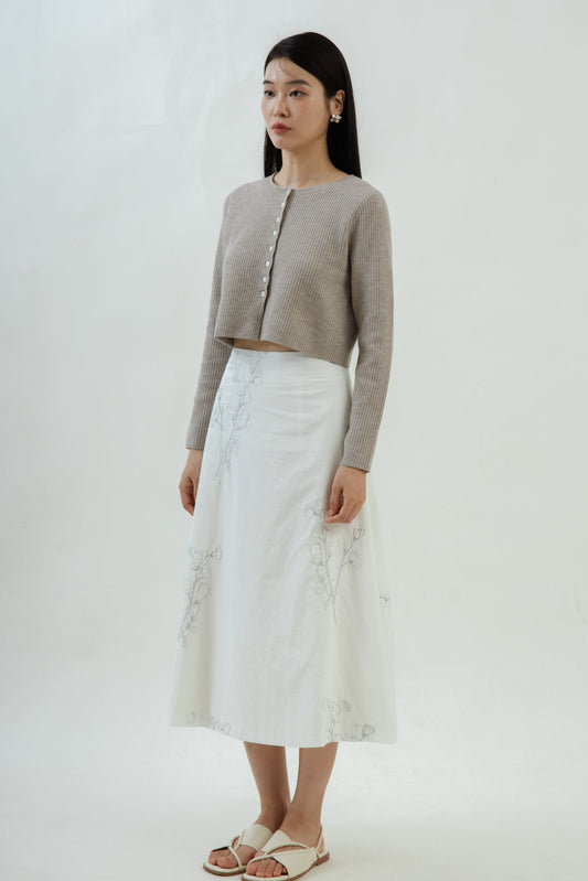 Magnolia Embroidery Midi Skirt (White)