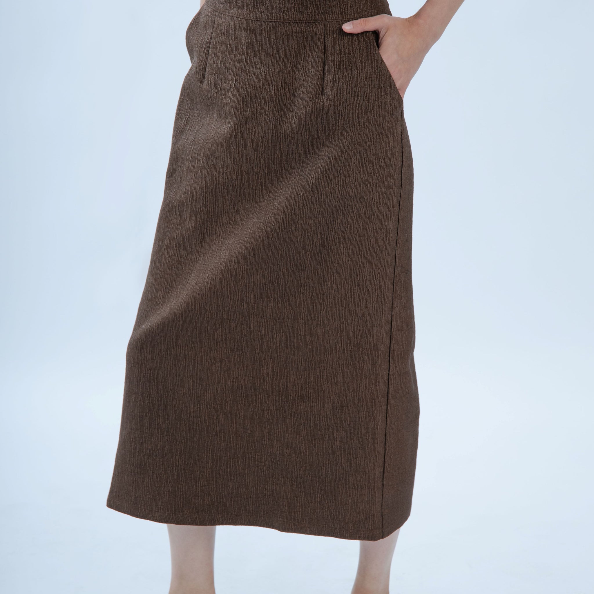 Textured Long Skirt (Brown)