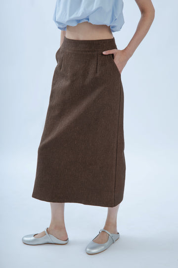Textured Long Skirt (Brown)