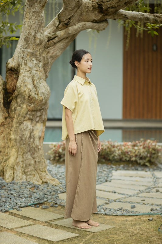 Boxy Collared Button-Down Top (Sand)