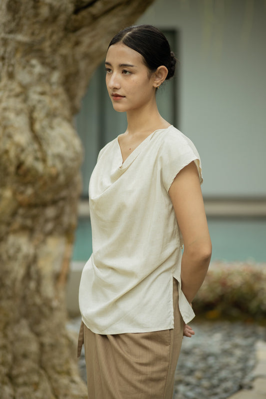 Nara Draped Neckline Top (Bone)