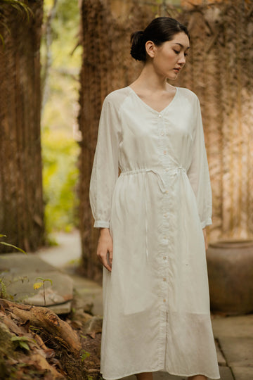 V-Neck Long Sleeve Maxi Dress (Ivory)