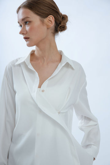 Multi-Wear Loose Cut Long Sleeve Shirt (Ivory)