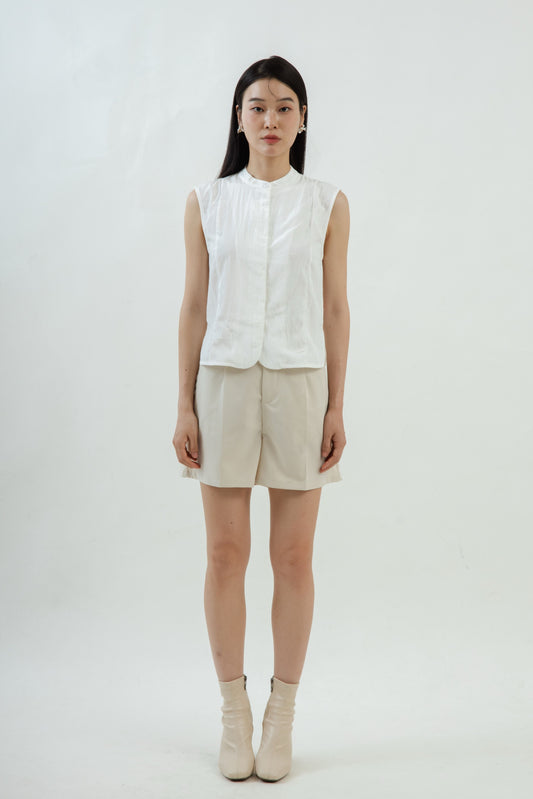 Cutline Sleeveless Blouse (White)