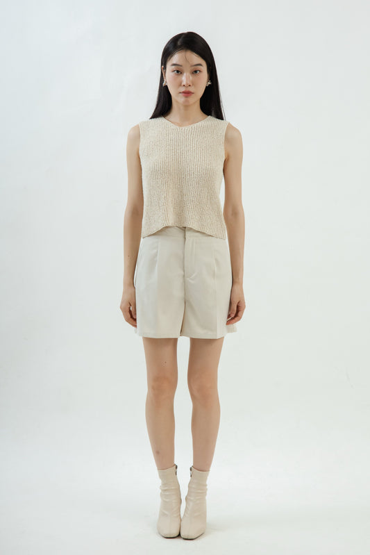 Slub Yarn Sleeveless Knit Top (Beige)