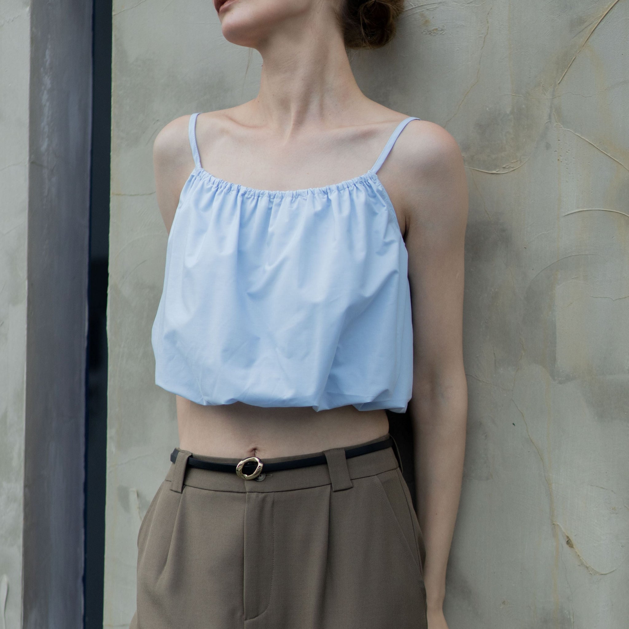 Puffy Spaghetti Strap Top (Light Blue)