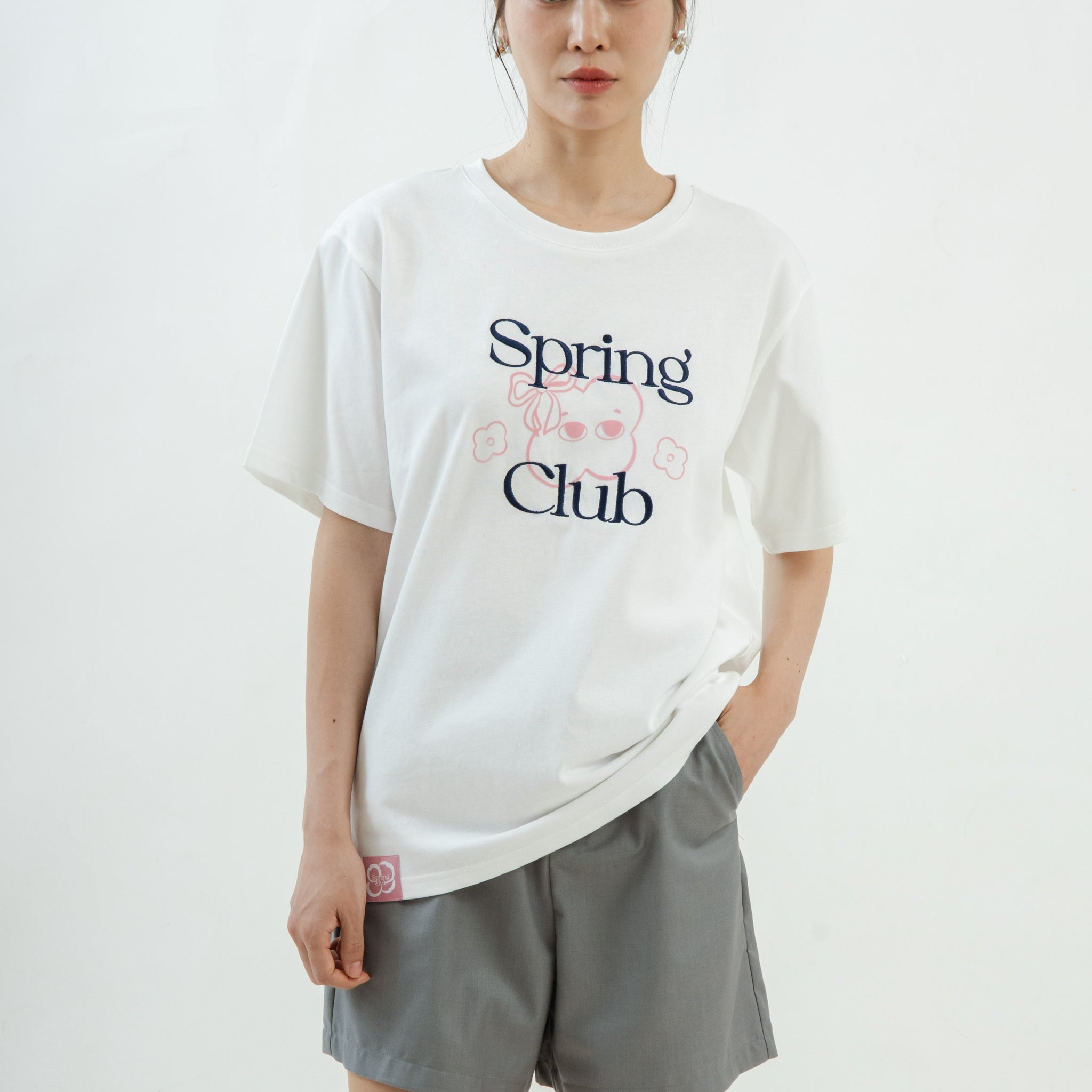 LULU Spring Cub Embroidery Oversize Tee (White)