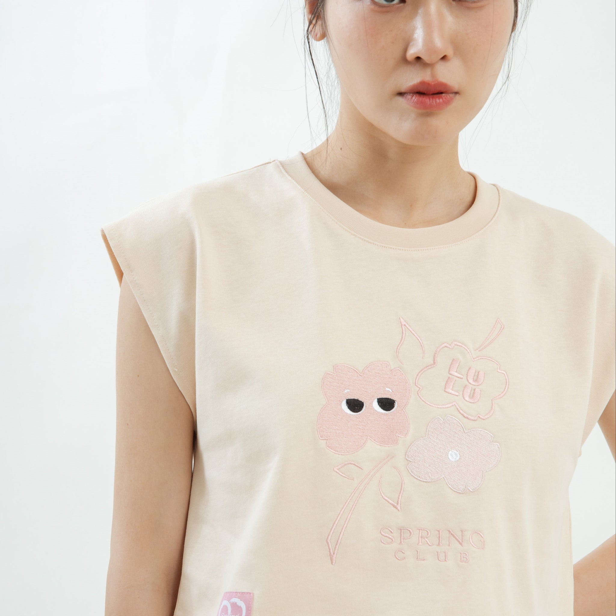 LULU Blossom Petals Embroidery Crop Tee (Beige)