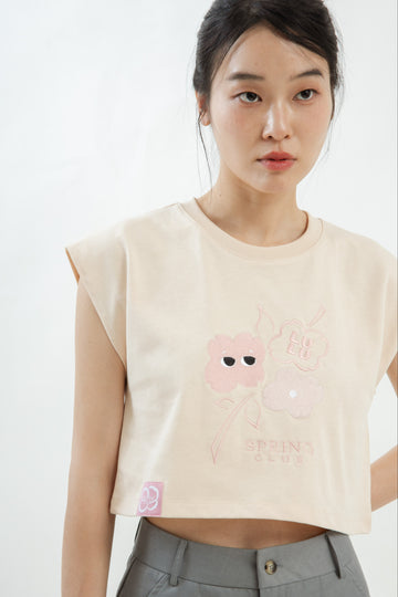 LULU Blossom Petals Embroidery Crop Tee (Beige)