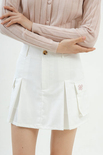 LULU Embroidery High Waist Pleated Skirt (White)