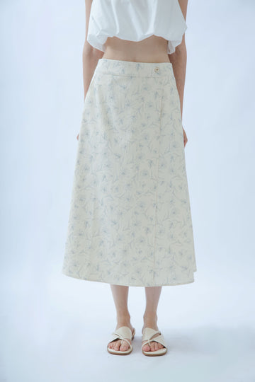 Meadow Overlap Long Skirt (Beige)