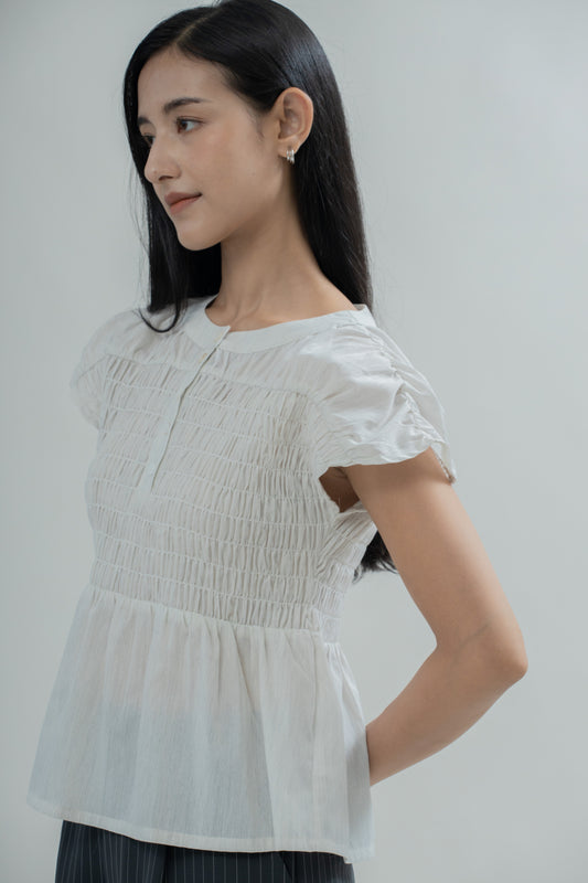 Margot Smocked Peplum Top (Light Grey)
