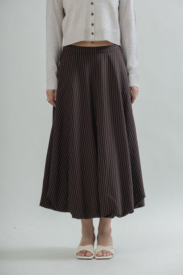 Puffy Pinstripes Long Skirt (Brown Stripes)