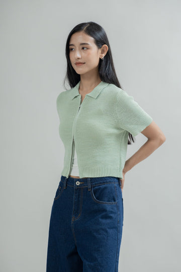 Short Sleeve Zipper Knit Polo (Green)