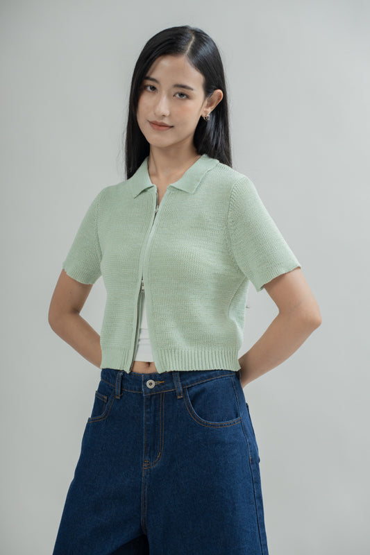 Short Sleeve Zipper Knit Polo (Green)