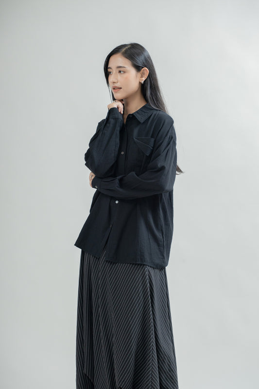 Folded Pocket Long Sleeve Shirt (Black)