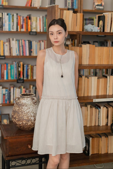 Semi-Sheer Ruffled Dress (Lt Grey)