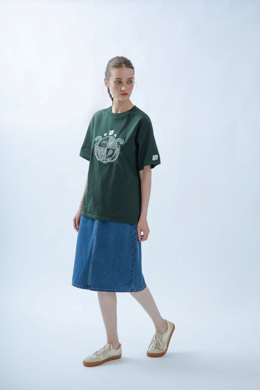 LULU Embroidery Emblem Oversize Tee (Green)