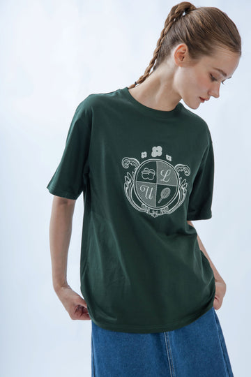 LULU Embroidery Emblem Oversize Tee (Green)