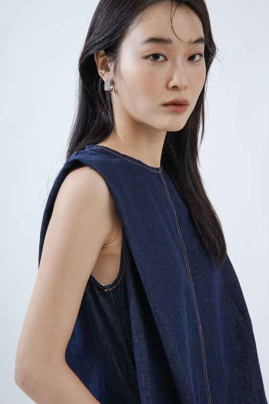 Boxy Straight Cut Denim Dress (Denim)