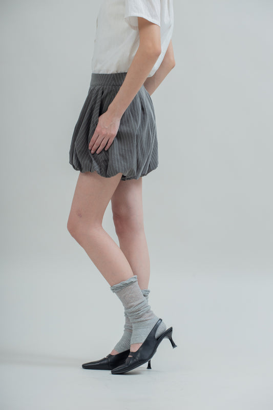 Pinstripe Puffy Shorts (Black Stripes)