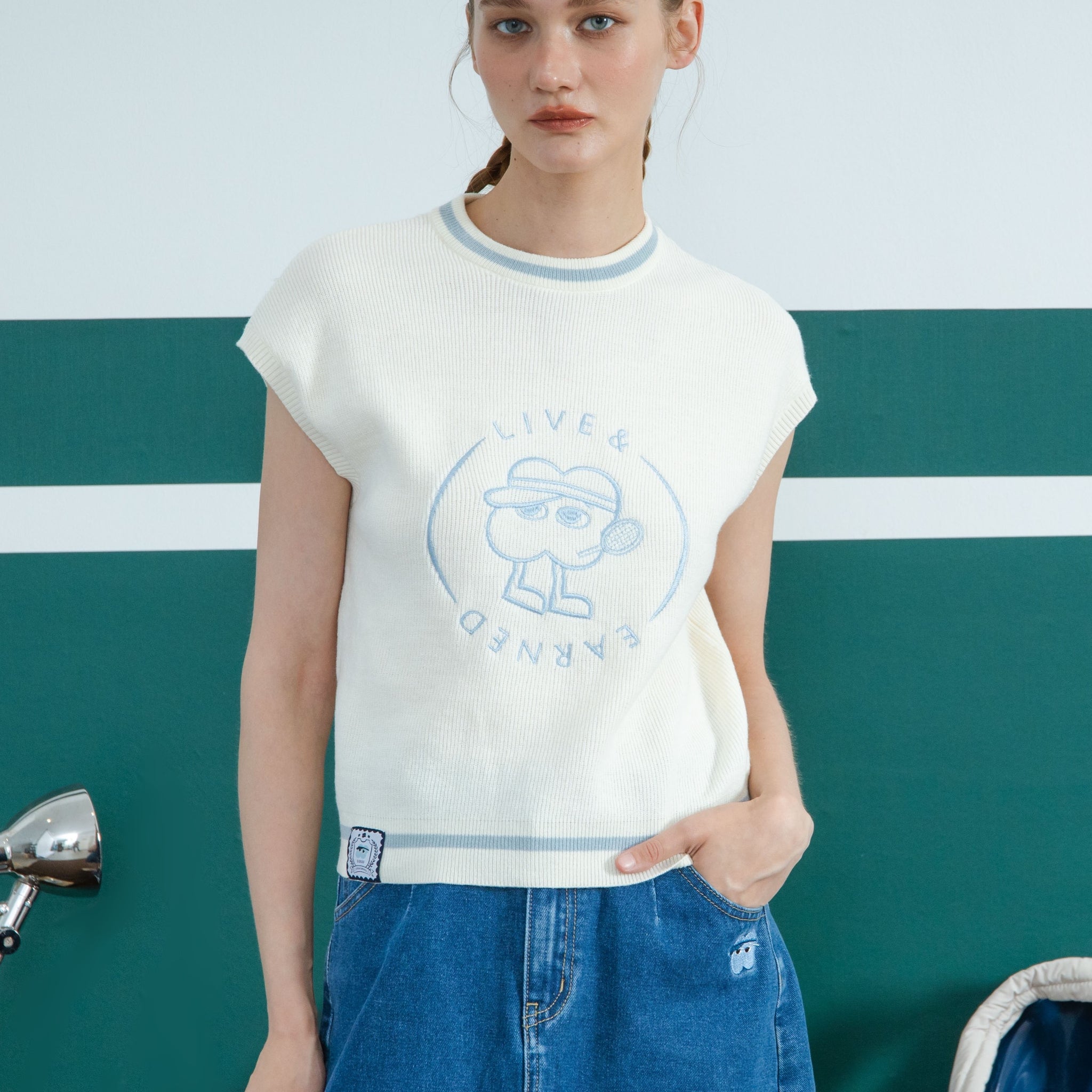 LULU Live & Earned Embroidery Knit Vest (Off White)