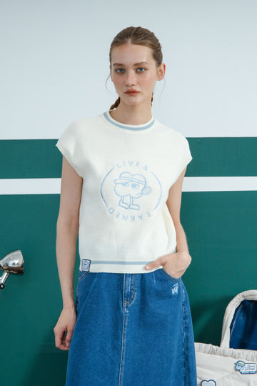 LULU Live & Earned Embroidery Knit Vest (Off White)