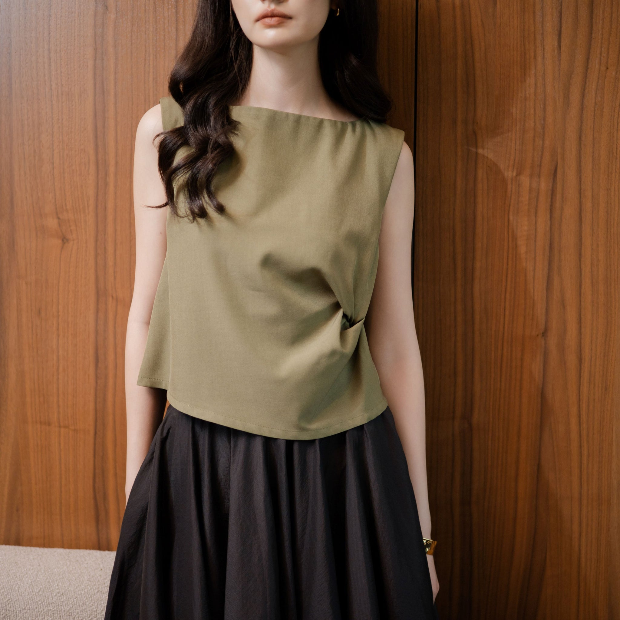 Sleeveless Side Scrunched Top (Green)