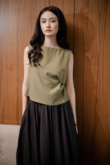 Sleeveless Side Scrunched Top (Green)