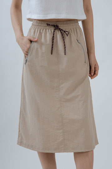Casual Drawstring Cargo Midi Skirt (Khaki)
