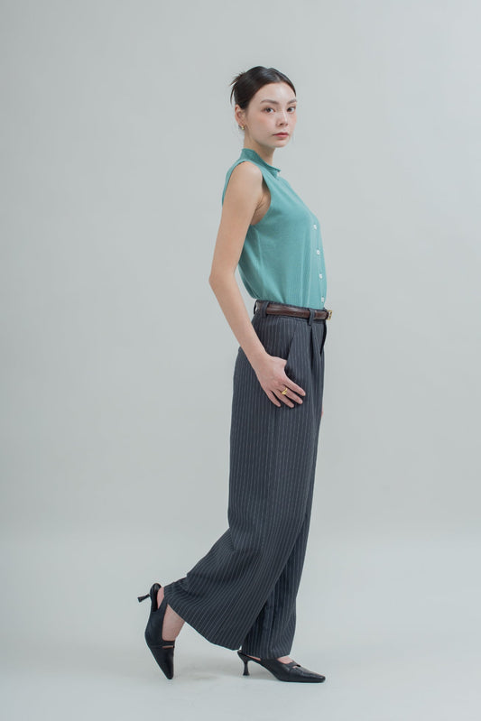 Tailored Pleat Stripes Trouser (Black Stripes)
