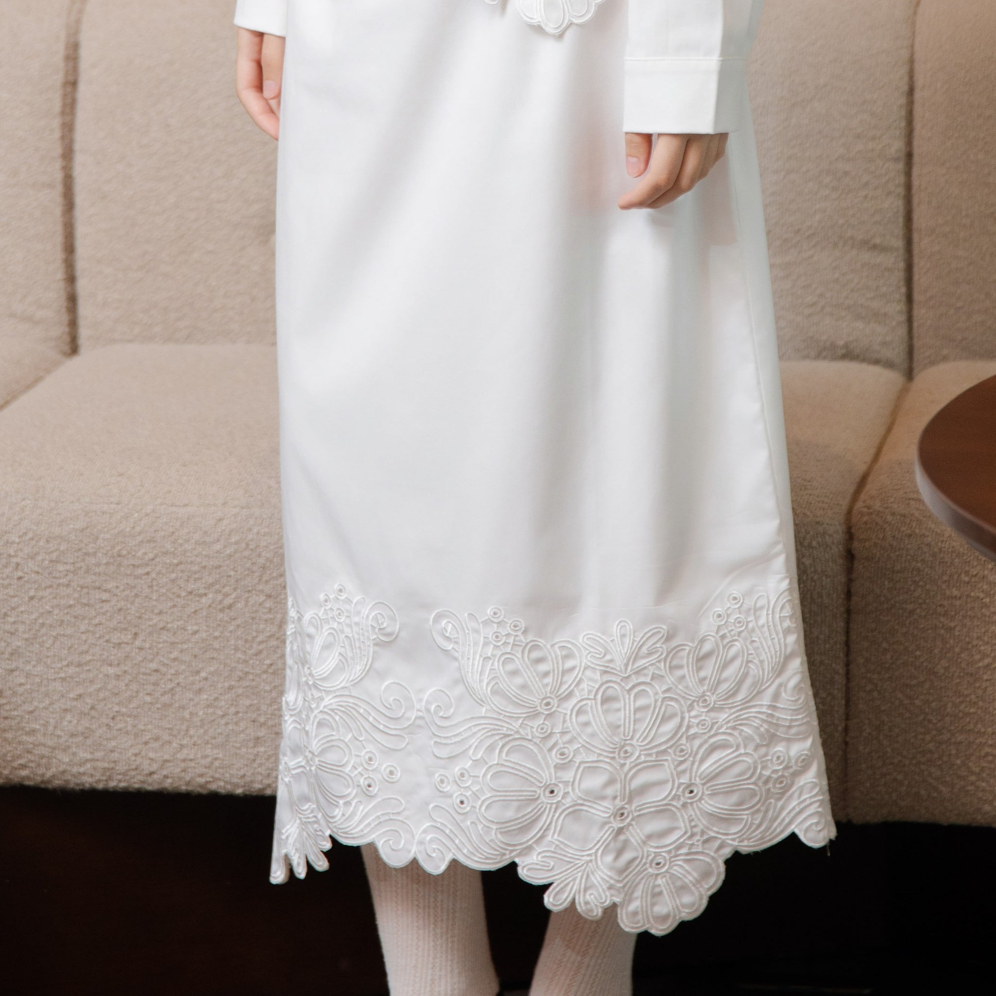 Petala Embroidery Long Skirt (Ivory)