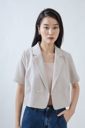 Yoon Notch Collar Cropped Blazer (Bone)