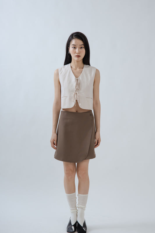 Overlap Button A Line Mini Skirt (Brown)