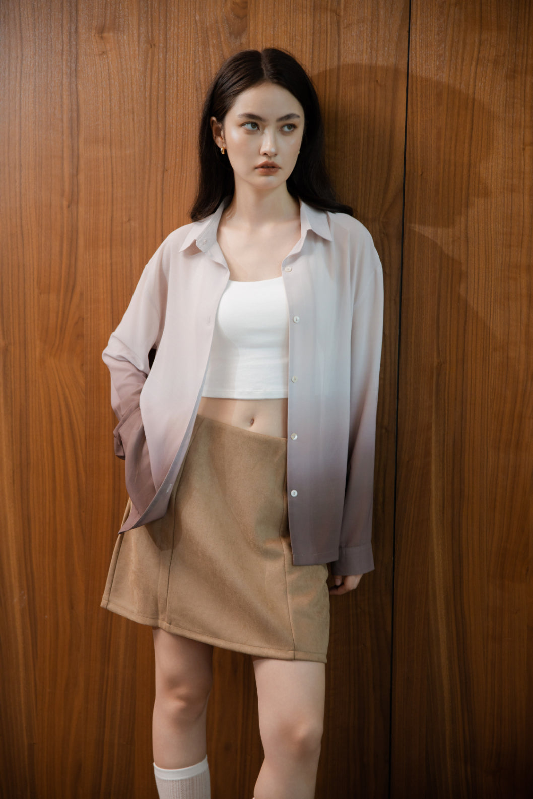 Gradient Sheer Long Sleeve Blouse (Pink Gradient)