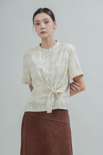 Sketchline Tie-Front Top (Beige Stripes)