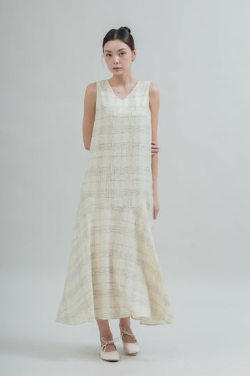 Sketchline Flare Maxi Dress (Beige Stripes)