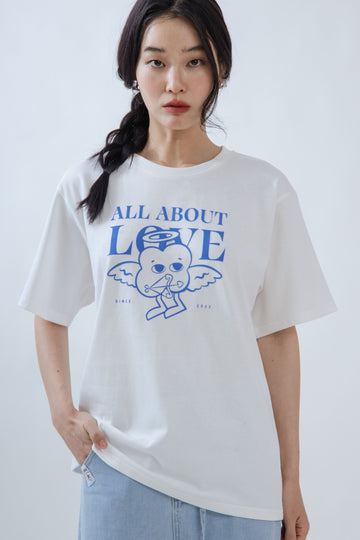 LULU All About Love Flock Print Oversize Tee (White)