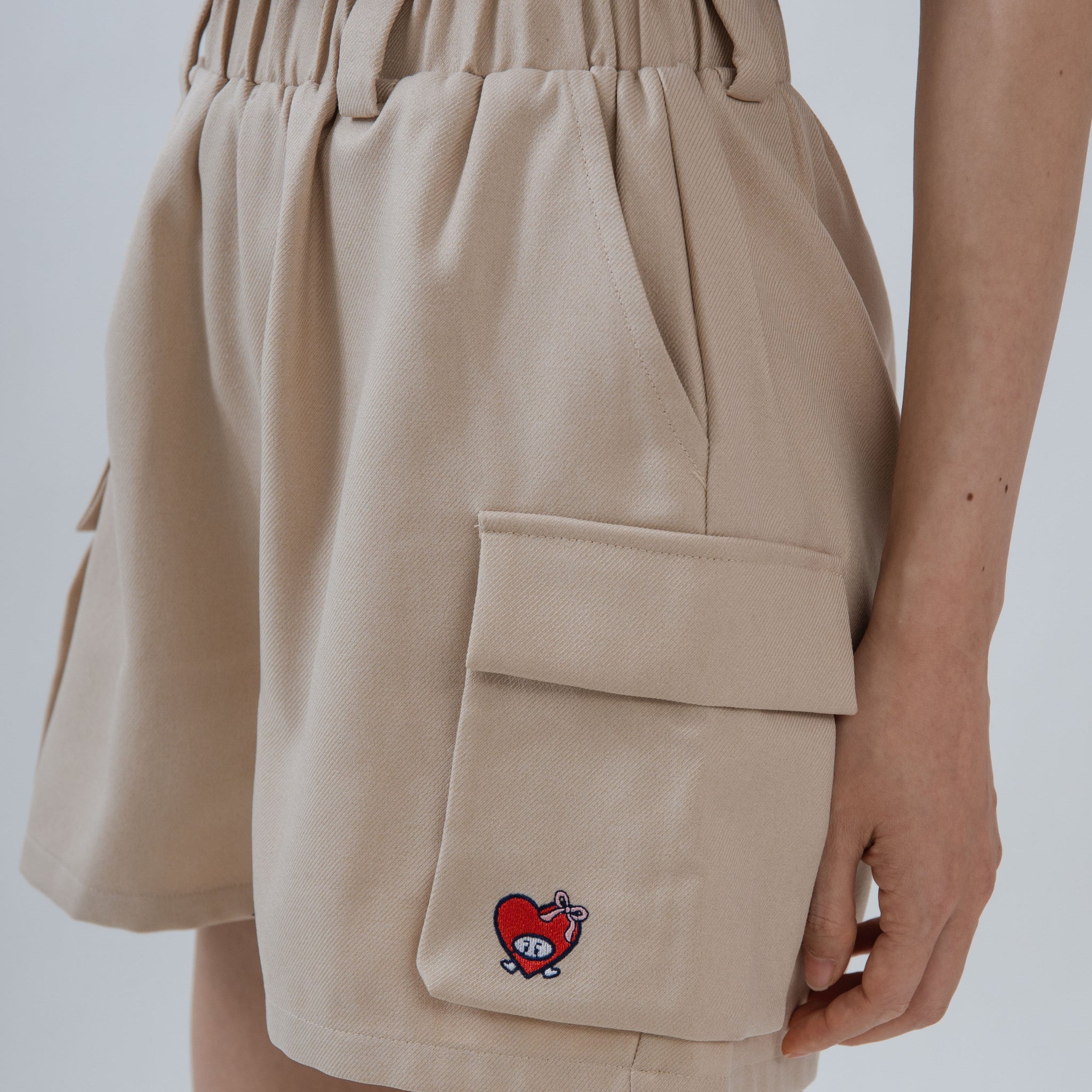 LULU You're Loved Embroidery Pocket Shorts (Beige)