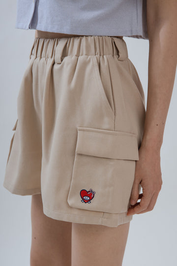 LULU You're Loved Embroidery Pocket Shorts (Beige)