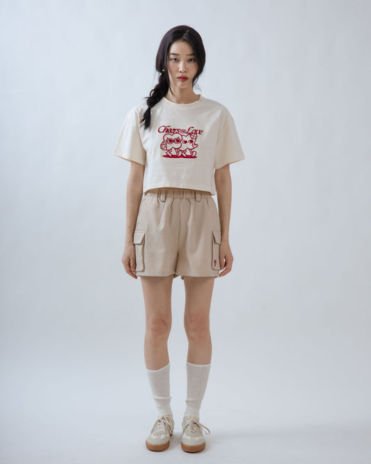 LULU Cheers For Love Embroidery Crop Tee (Beige)