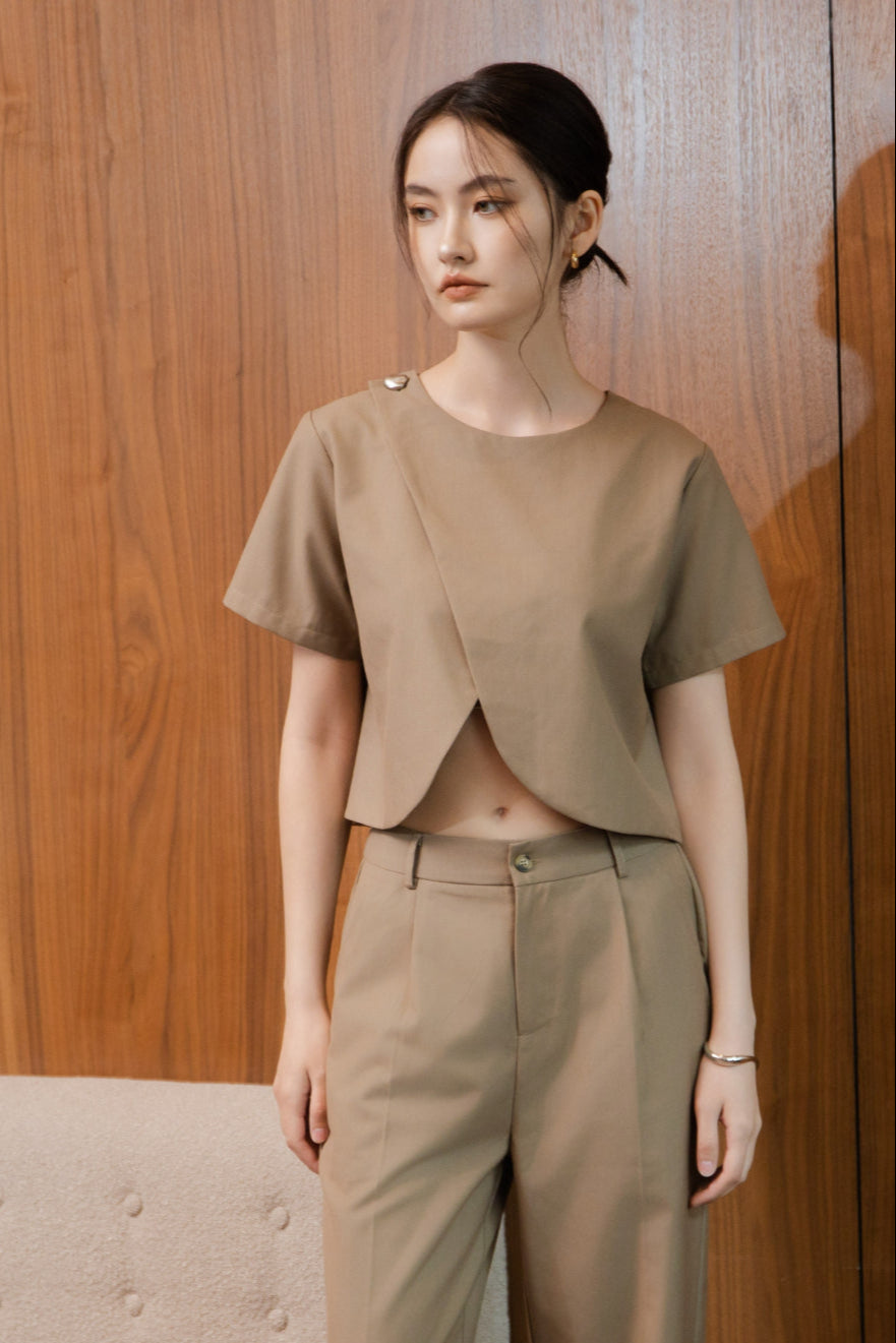 Axis Overlap Short Sleeve Top (Khaki)