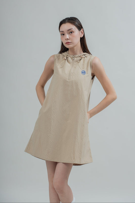 LULU & FRIENDS Grid Textured Hooded Dress (Khaki)