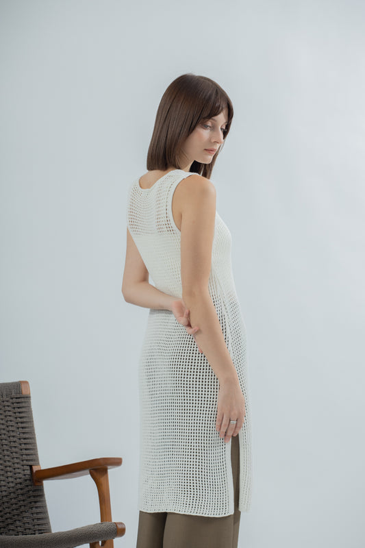 Net Crochet Sleeveless Dress (Beige)