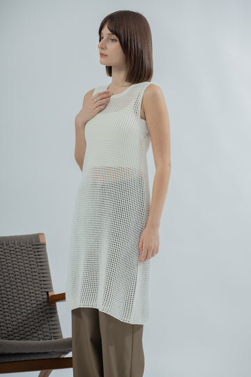 Net Crochet Sleeveless Dress (Beige)