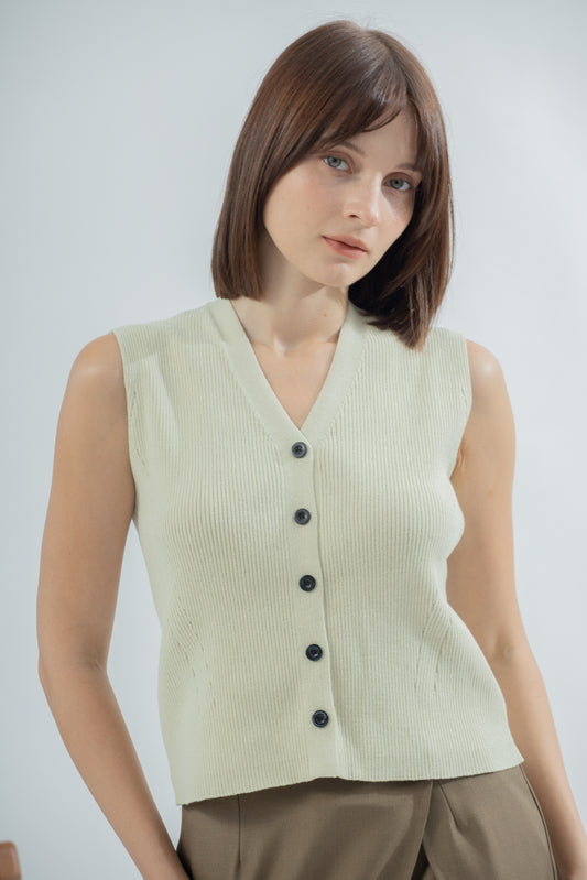 Contrast Button Knit Vest (Mint)