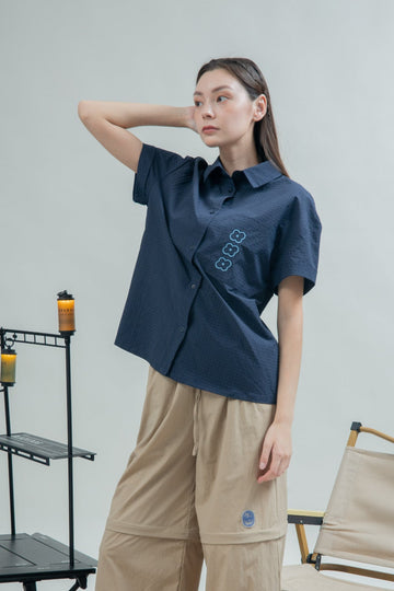 LULU Grid Textured Nylon Shirt (Navy)