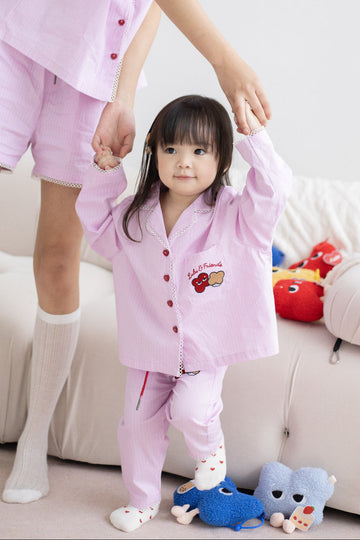 LULU Kids Stripey Long Sleeve Pyjamas Set (Pink Stripes)