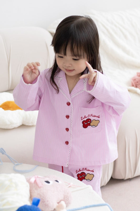 LULU Kids Stripey Long Sleeve Pyjamas Set (Pink Stripes)