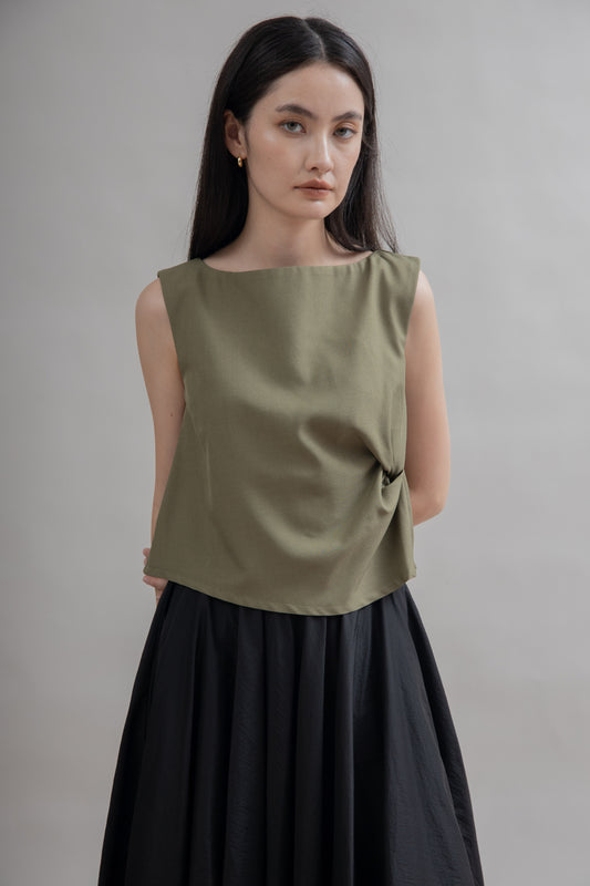 Sleeveless Side Scrunched Top (Green)